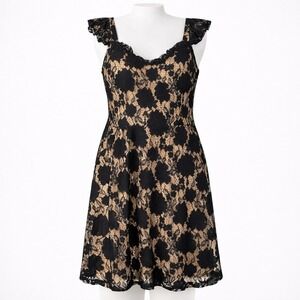 Monteau Floral Lace Whimsigoth Sleeveless Dress Size L Black Party Goth Cocktail